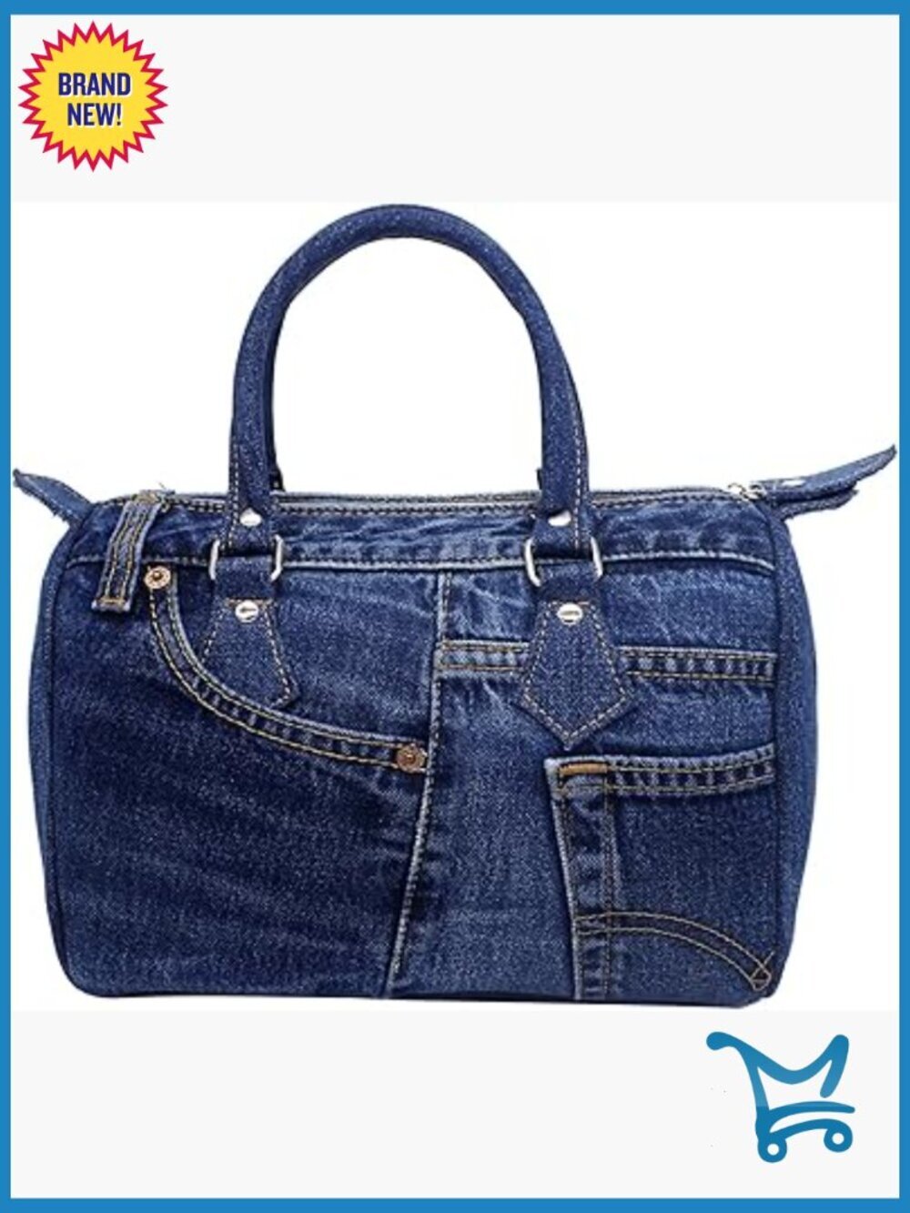 Upcycled Denim Satchel Handbag with Adjustable Strap Top Handle Purse